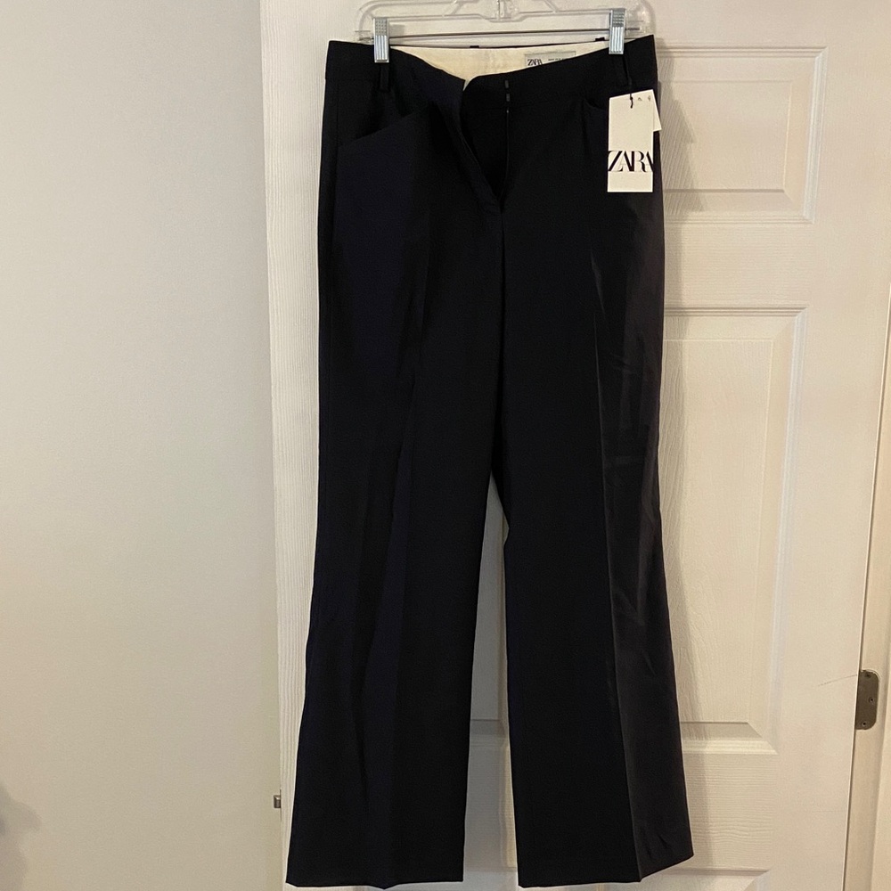 Zara Wool Blend Elegant Black Trousers size M inseam 32” waist 32” brand new - Picture 1 of 8